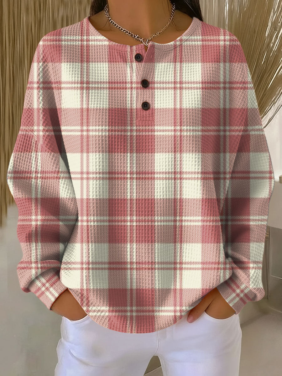 Loretta | Textured Check Henley Top
