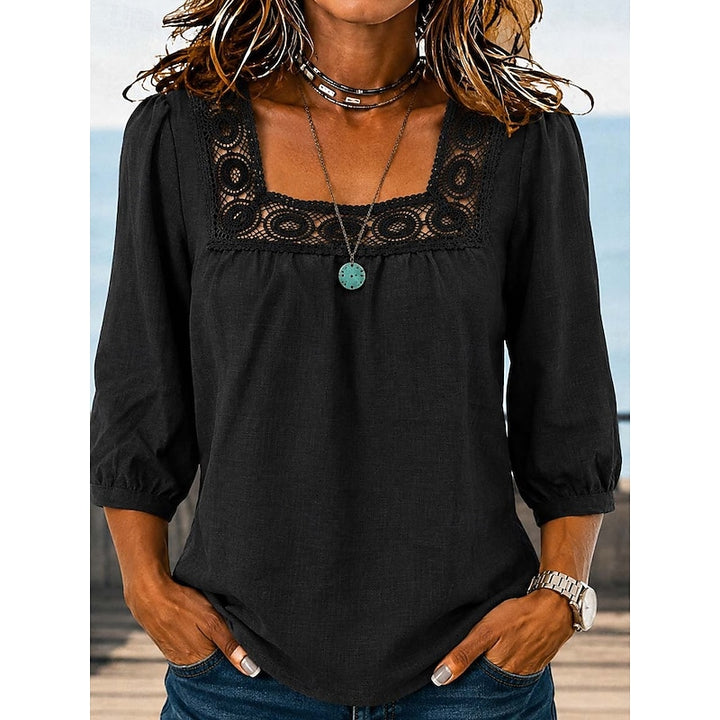 Lillian | Square-Neck Lace-Trim Blouse