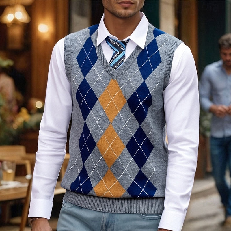Nathaniel | V-Neck Argyle Sweater Vest