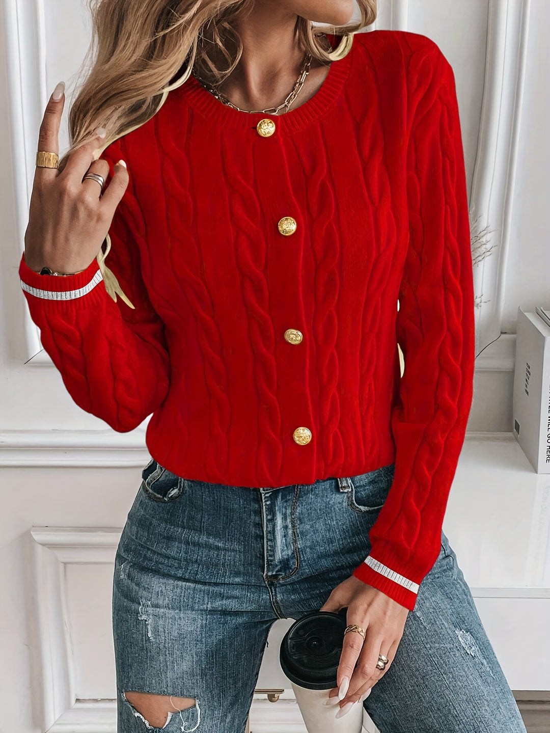 Nora | Cable-Knit Button-Front Cardigan