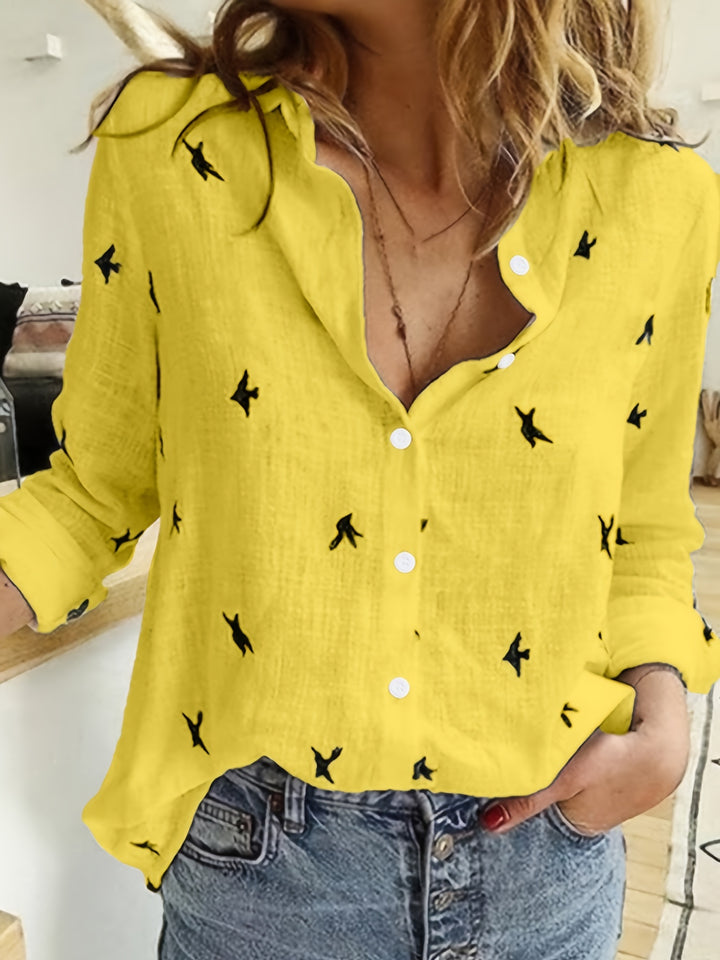 Matilda | Bird Print Button-Up Shirt