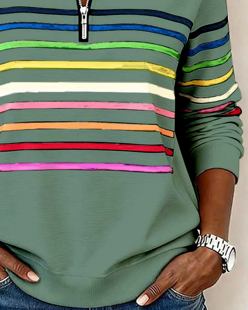 Annabel | Striped Quarter-Zip Sweatshirt