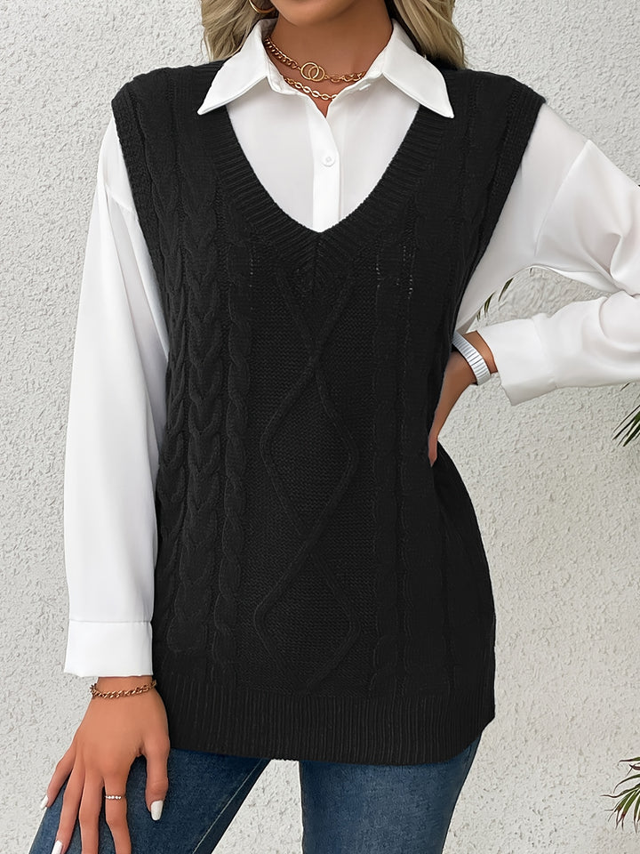 Vivian | Cable-Knit V-Neck Sweater Vest
