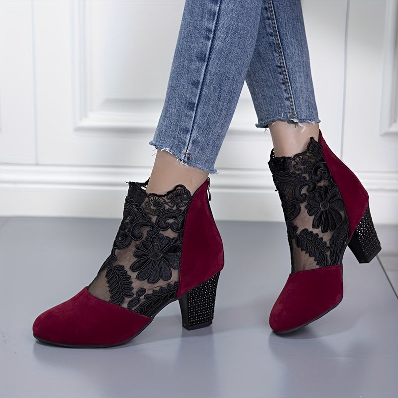 Marguerite Rose | Floral Lace Heeled Ankle Boots
