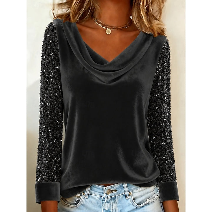 Lucinda | Shimmer-Sleeve Cowl Neck Blouse
