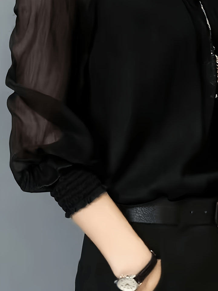 Leonora | Sheer-Sleeve Stand Collar Blouse