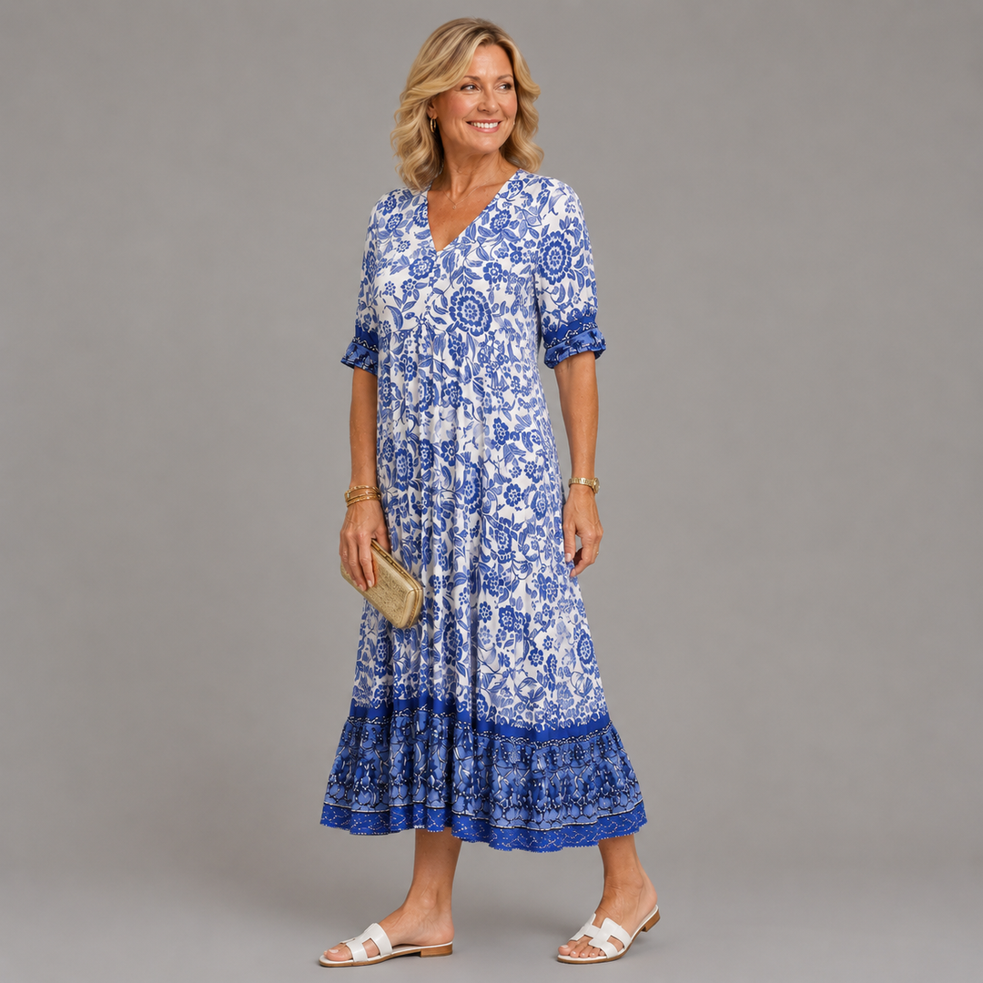 Willa | Graceful V-Neck Floral Midi Dress
