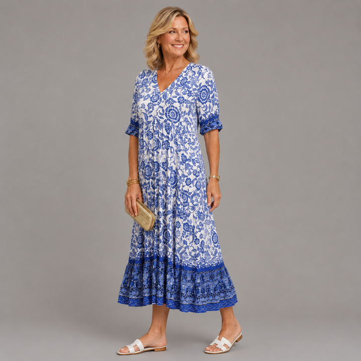 Willa | Graceful V-Neck Floral Midi Dress