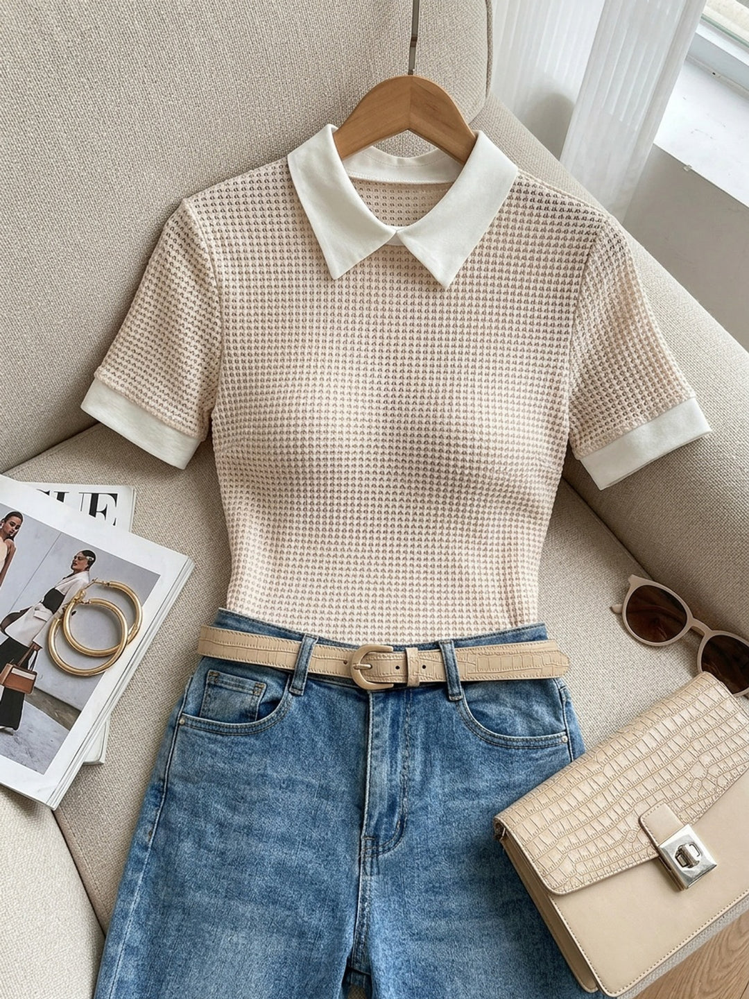 Helena | Contrast Collar Knit Top