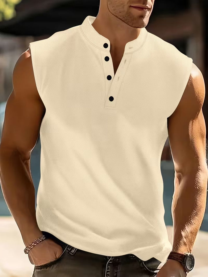 Fletcher | Sleeveless Button-Neck Tank Top