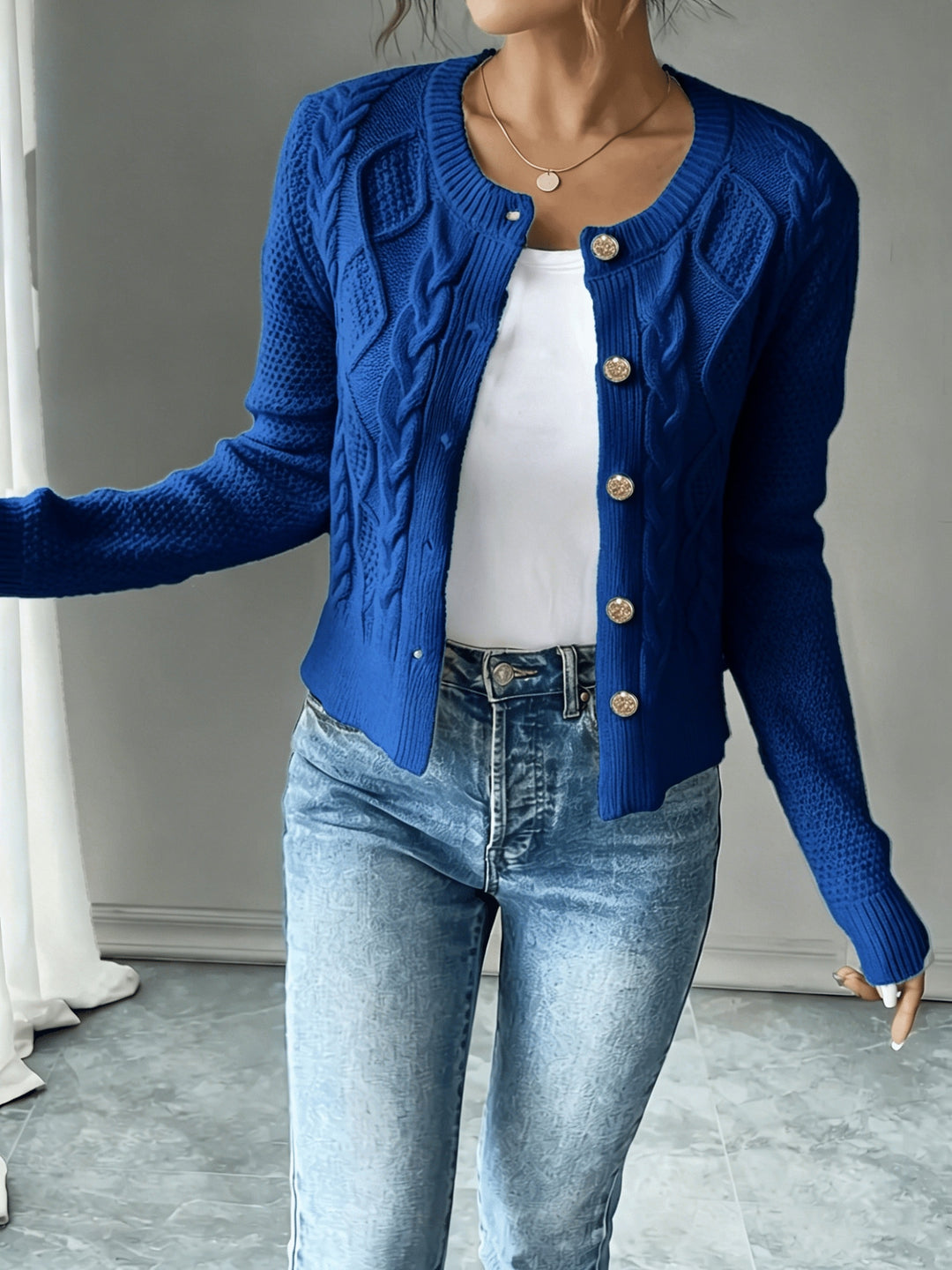 Lorraine | Cable-Knit Button-Front Cardigan