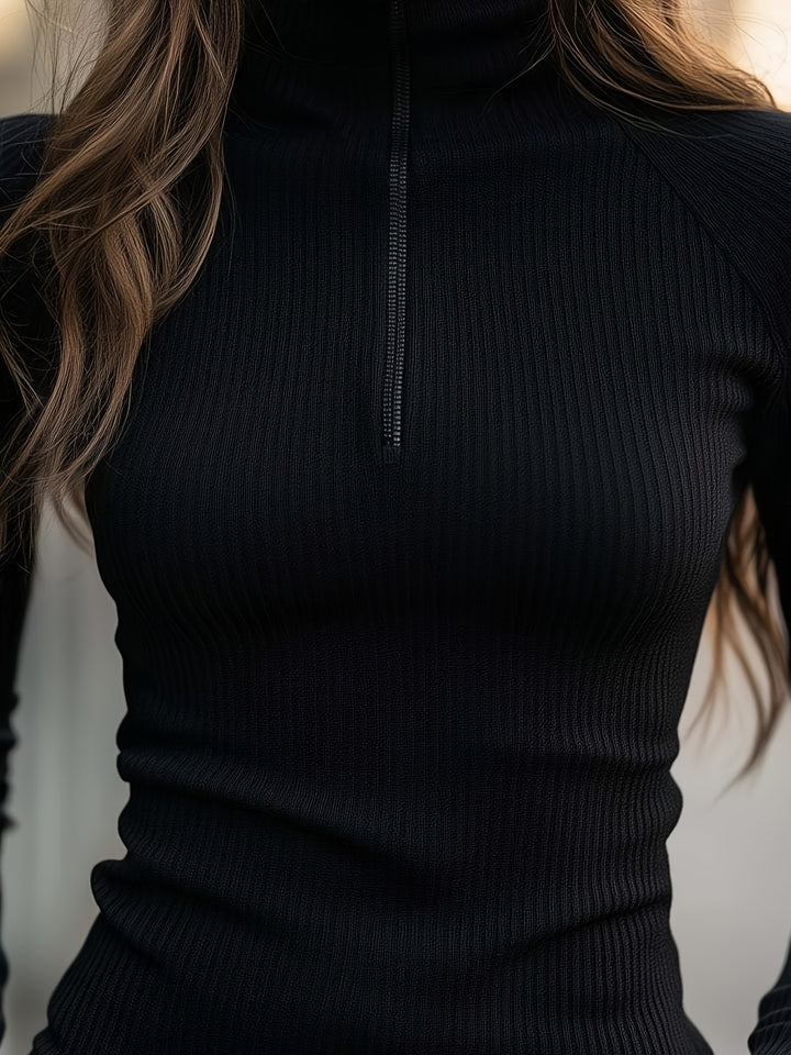 Quinn | Sculpted Half-Zip High-Neck Top