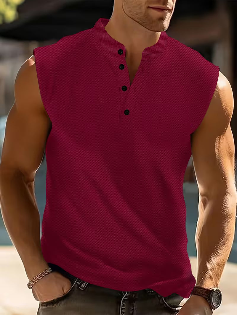 Fletcher | Sleeveless Button-Neck Tank Top