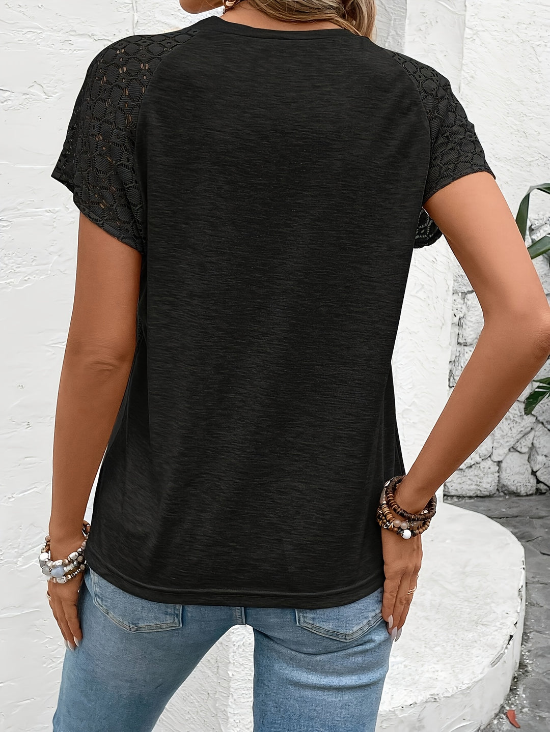 Delphina | Lace-Sleeve Round Neck Top