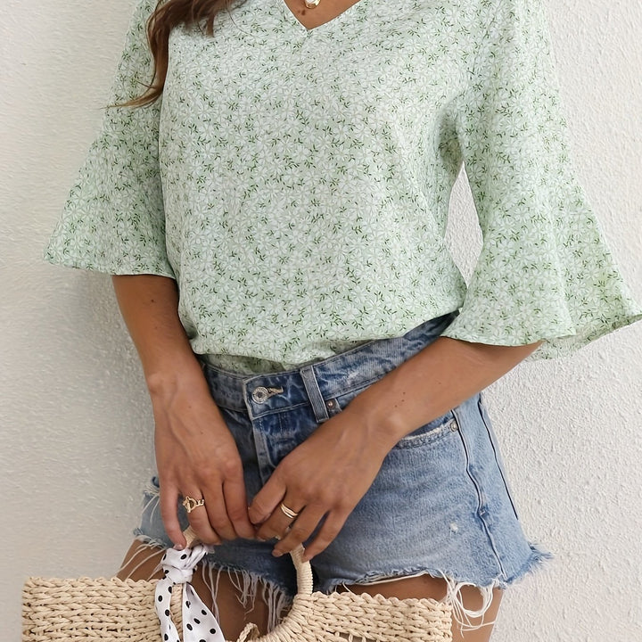 Annalise | Ruffle-Sleeve Floral Blouse