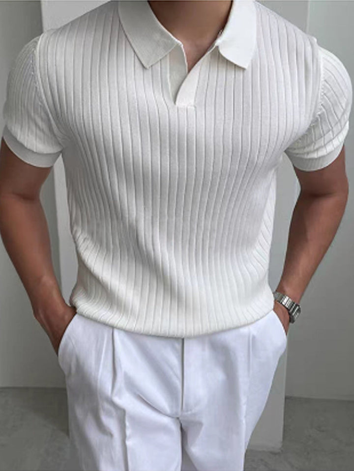 Vincent | Ribbed Open-Collar Polo Shirt