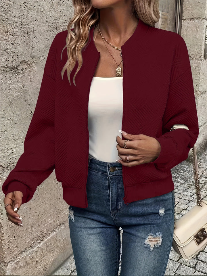 Delia | Textured Zip-Up Bomber Jacket