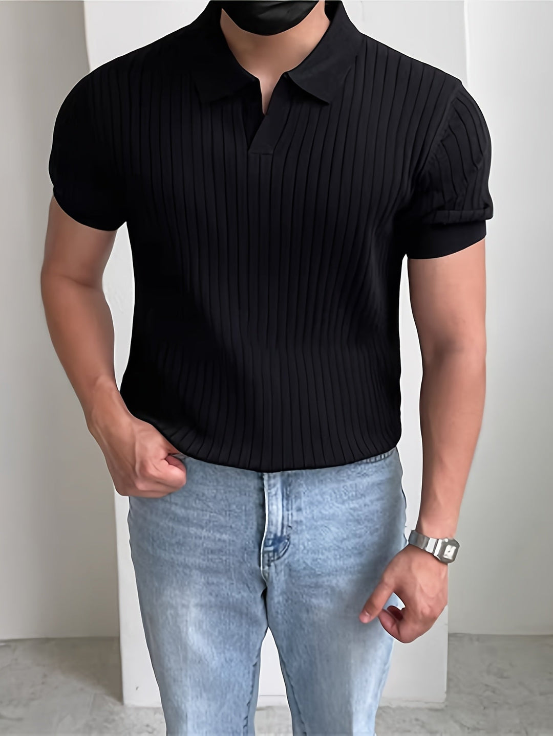 Vincent | Ribbed Open-Collar Polo Shirt