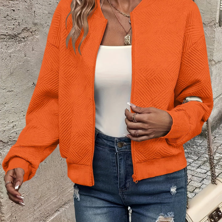 Delia | Textured Zip-Up Bomber Jacket