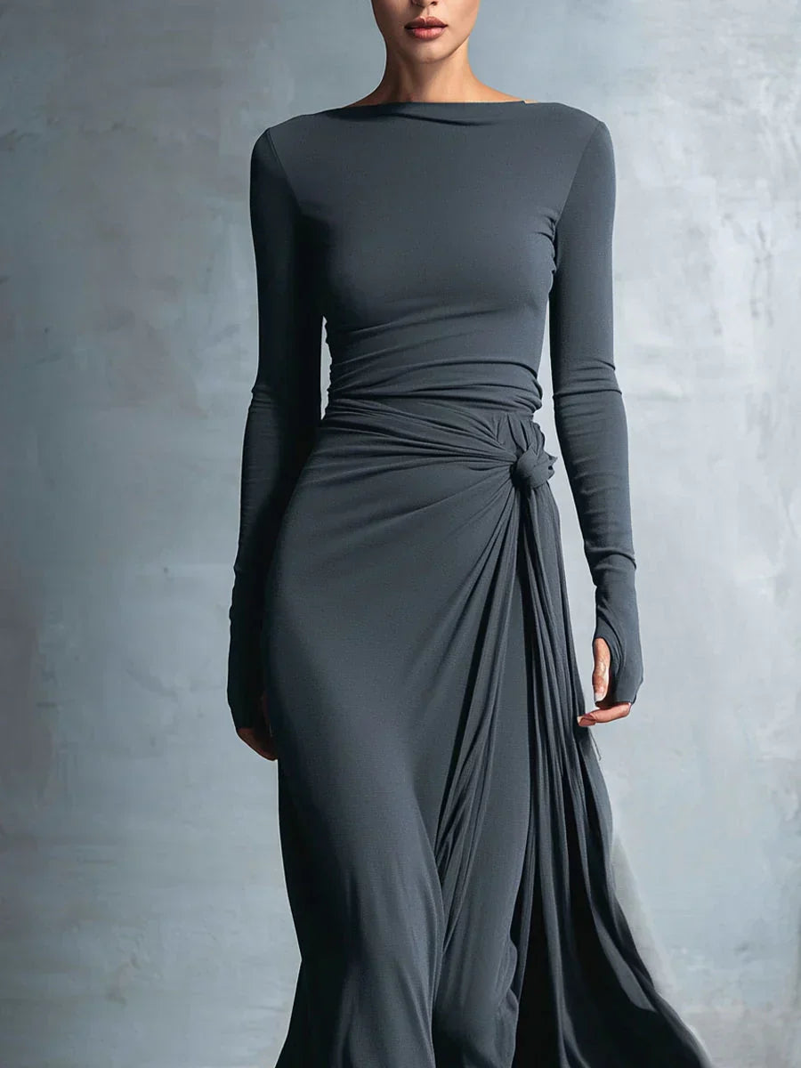 Elena | Draped Side-Knot Maxi Dress