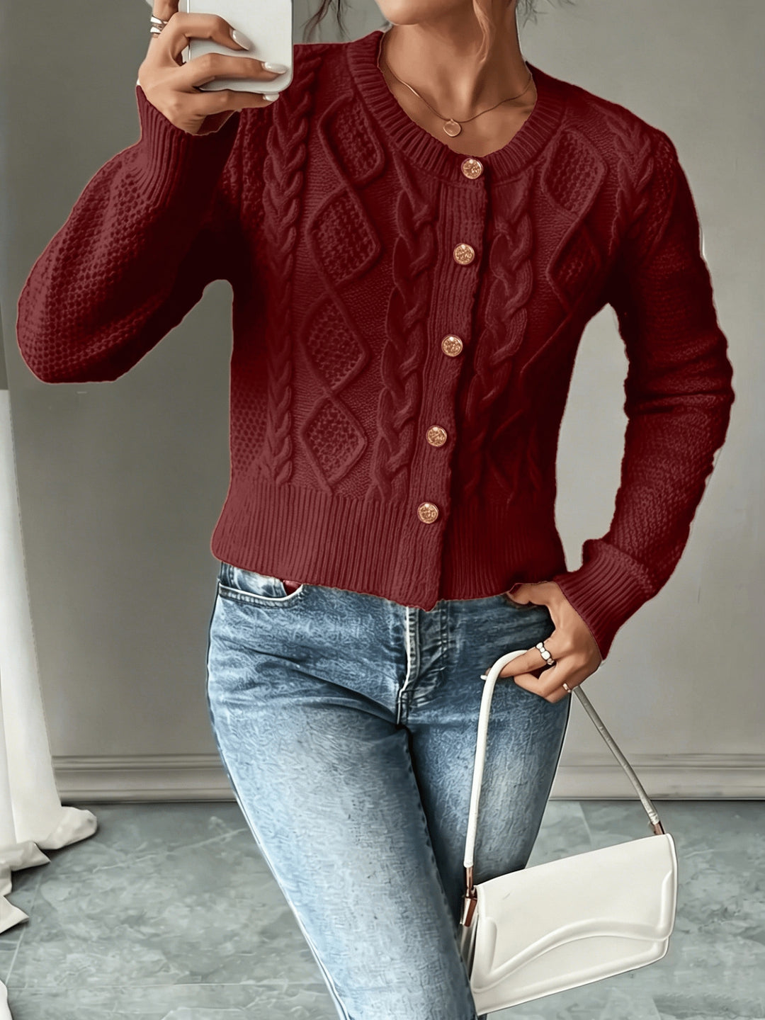 Lorraine | Cable-Knit Button-Front Cardigan