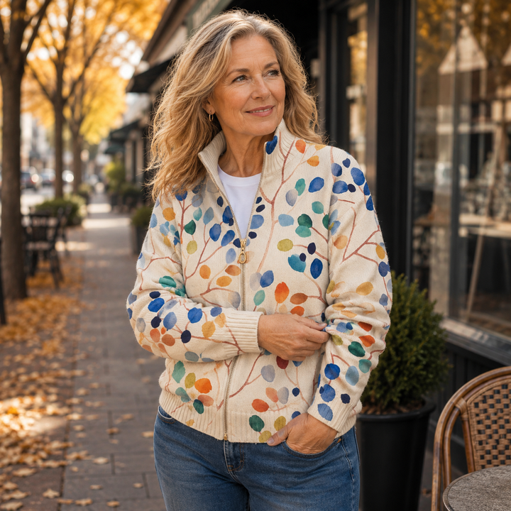 Cecile | Painterly Botanical Zip Cardigan