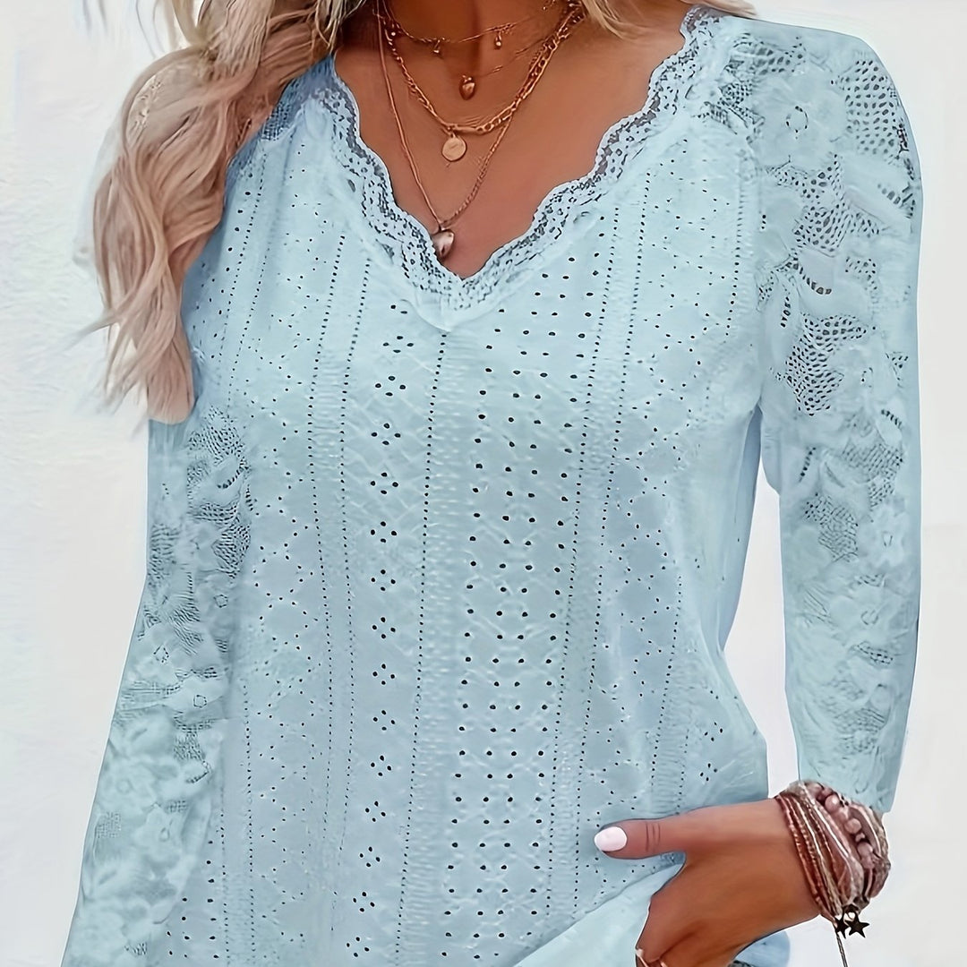 Felicity | Lace-Trimmed Eyelet Top