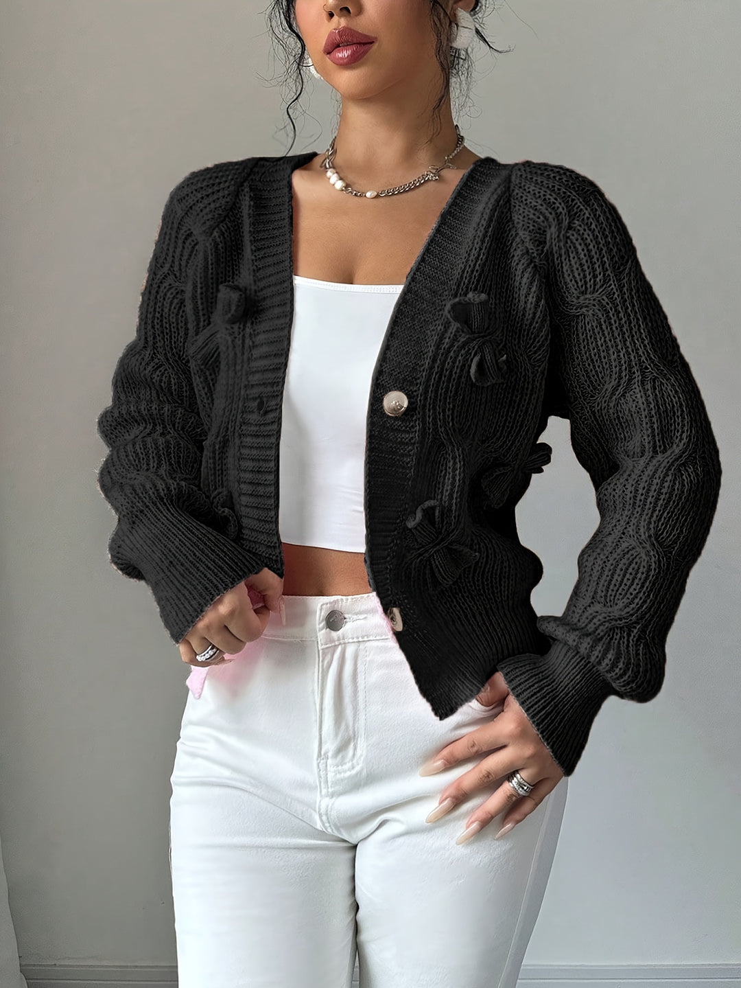 Rosanna | Bow-Detail Long Sleeve Cardigan