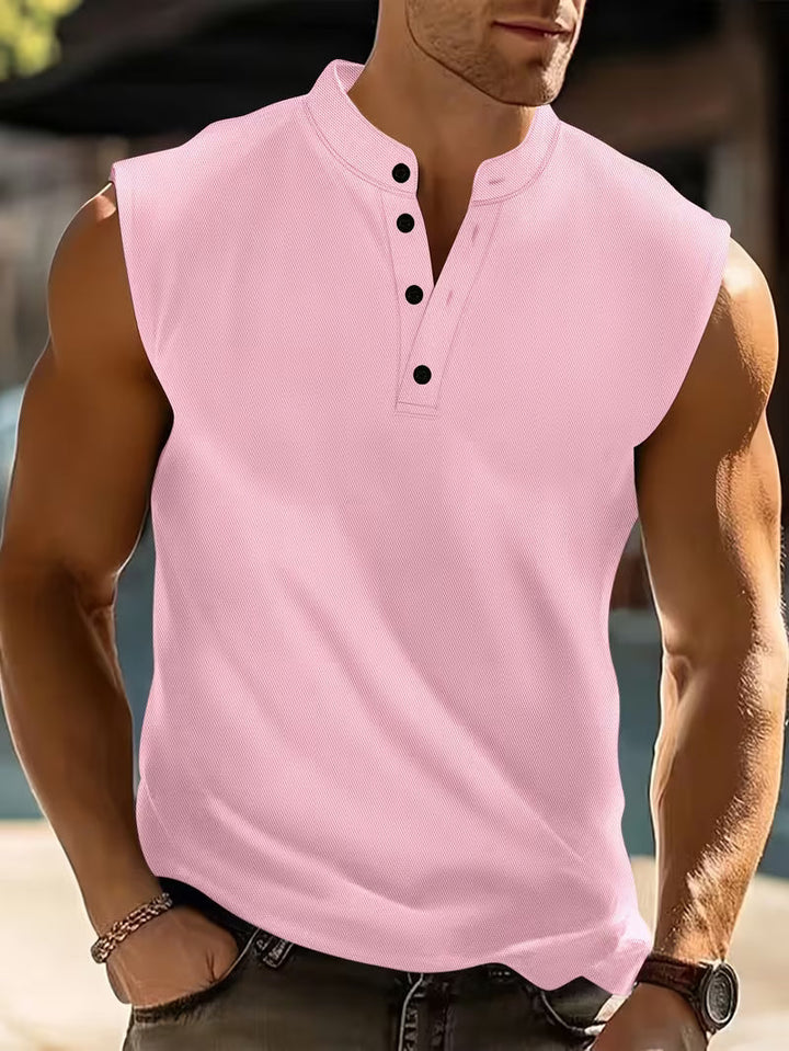 Fletcher | Sleeveless Button-Neck Tank Top