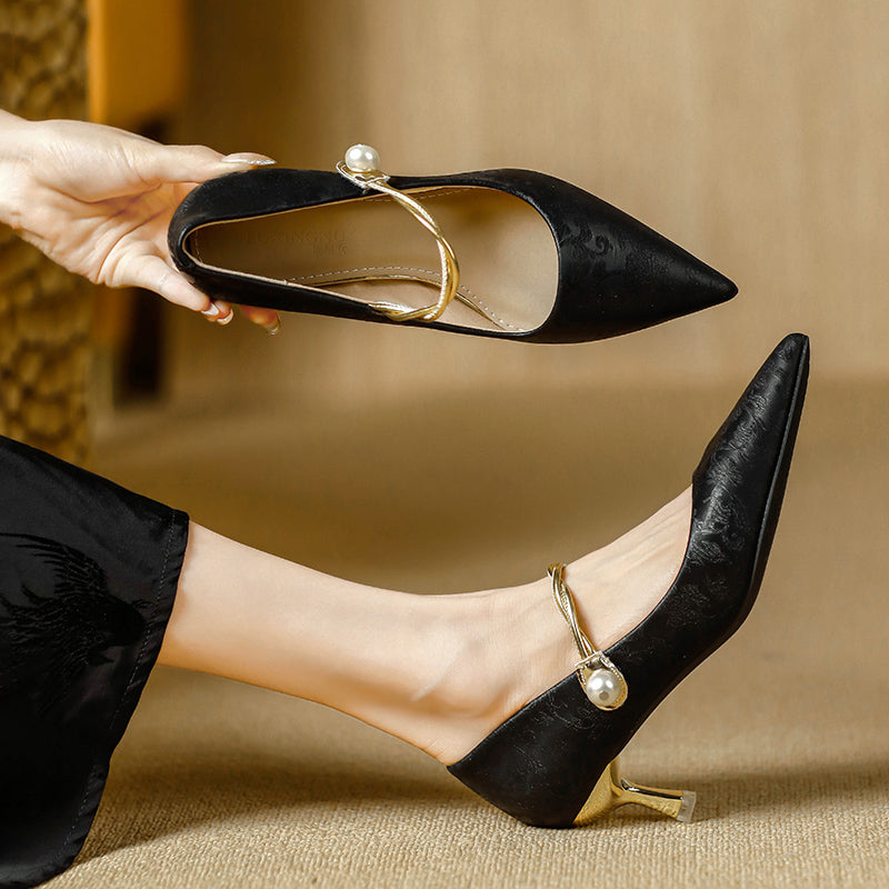 Camila | Pointed Pearl-Strap Heels