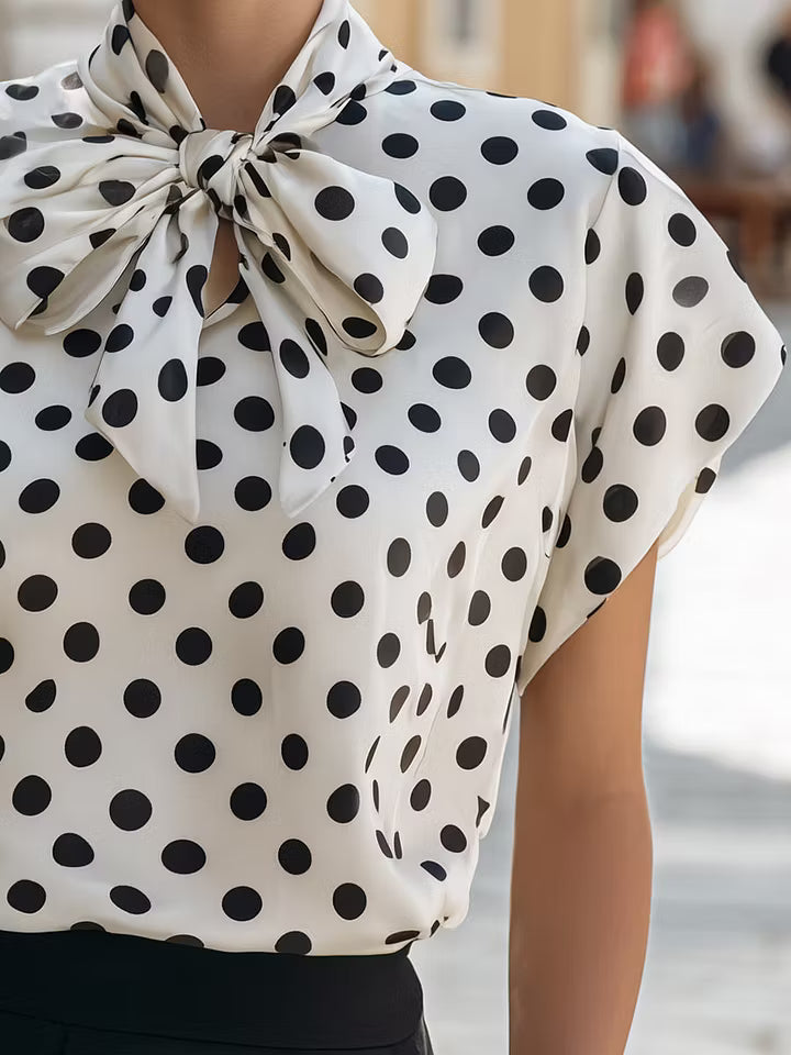 Sylvia | Polka Dot Bow-Neck Blouse