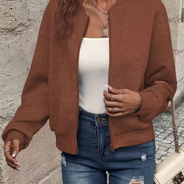 Delia | Textured Zip-Up Bomber Jacket