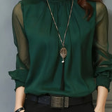 Leonora | Sheer-Sleeve Stand Collar Blouse
