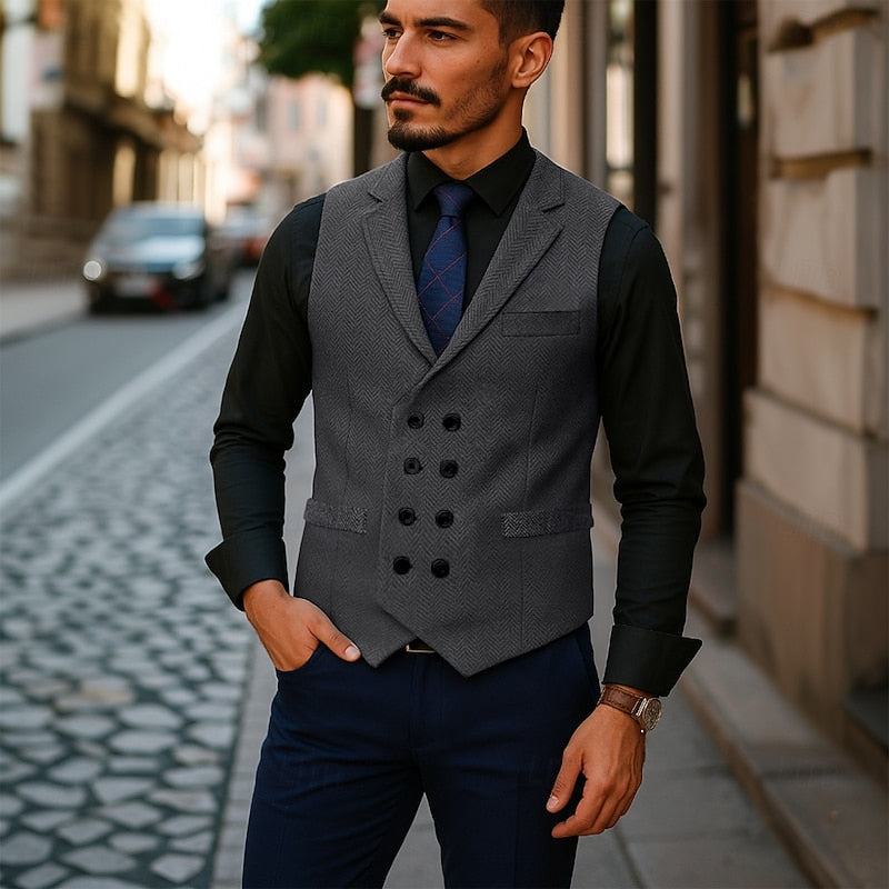 Merrick | Double-Breasted Herringbone Waistcoat