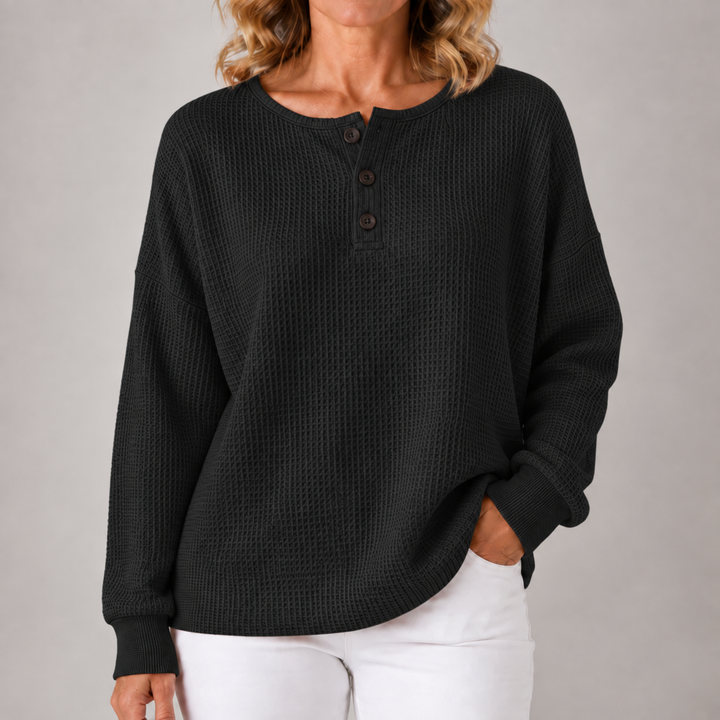 Maude | Relaxed Waffle-Textured Henley Top