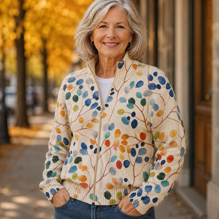 Cecile | Painterly Botanical Zip Cardigan