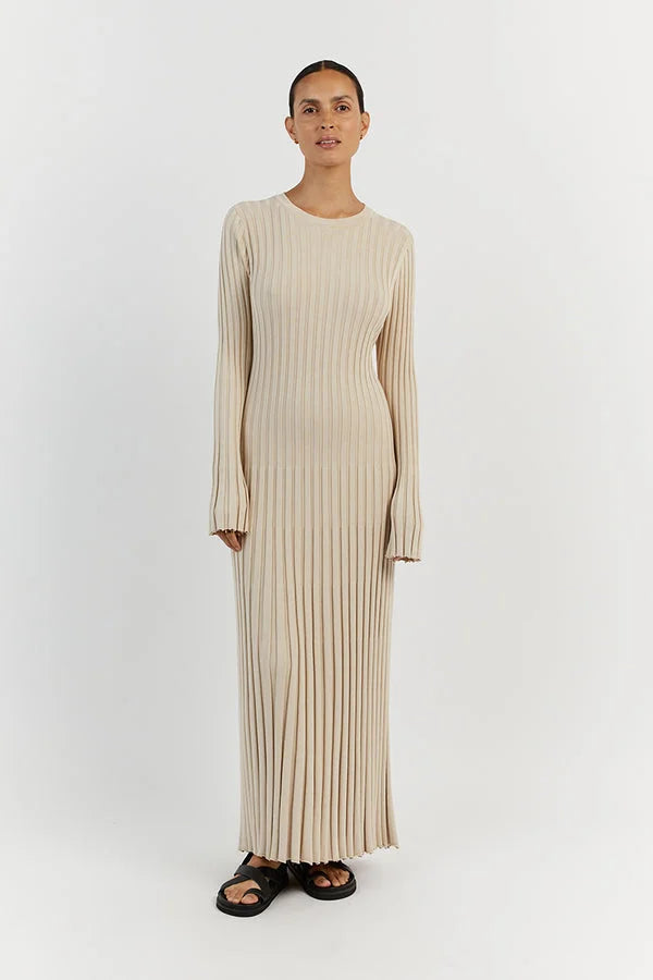 Ruby | Softly Ribbed V-Neck Midi Dress