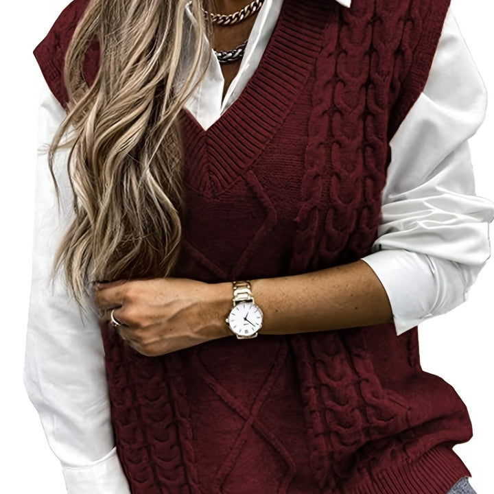 Vivian | Cable-Knit V-Neck Sweater Vest