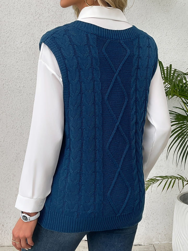 Vivian | Cable-Knit V-Neck Sweater Vest