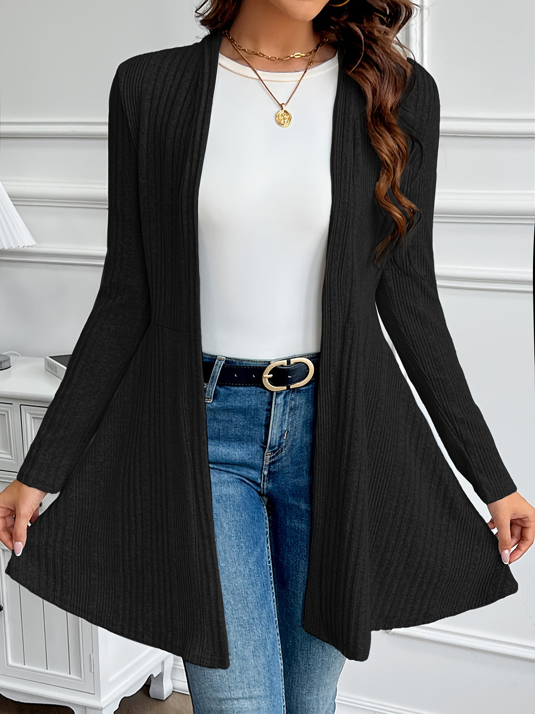 Helena | Ribbed Open-Front Cardigan