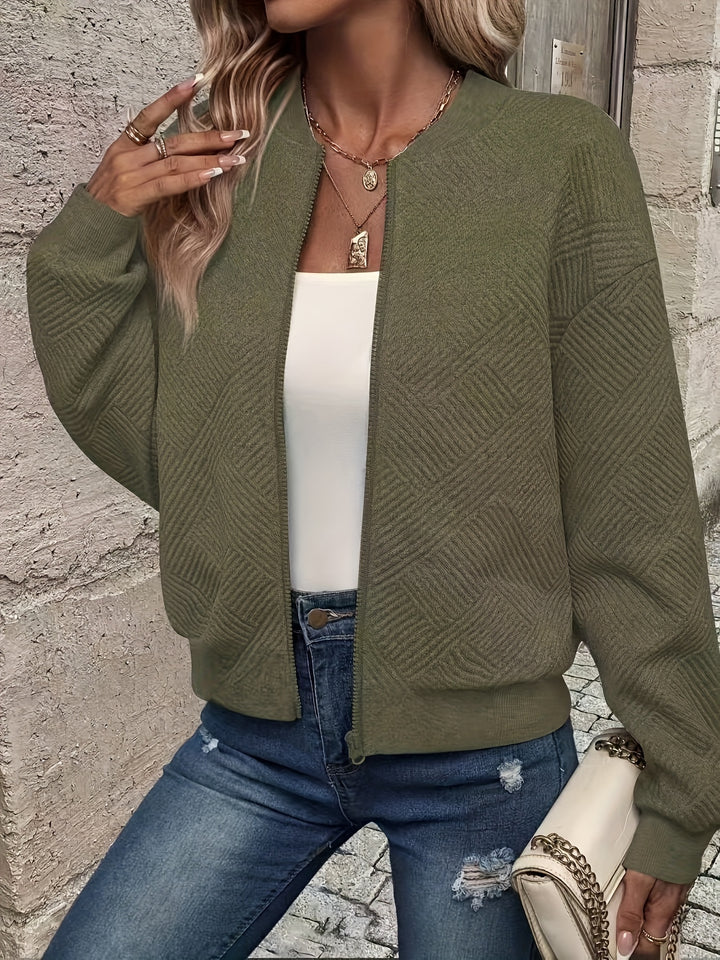 Delia | Textured Zip-Up Bomber Jacket
