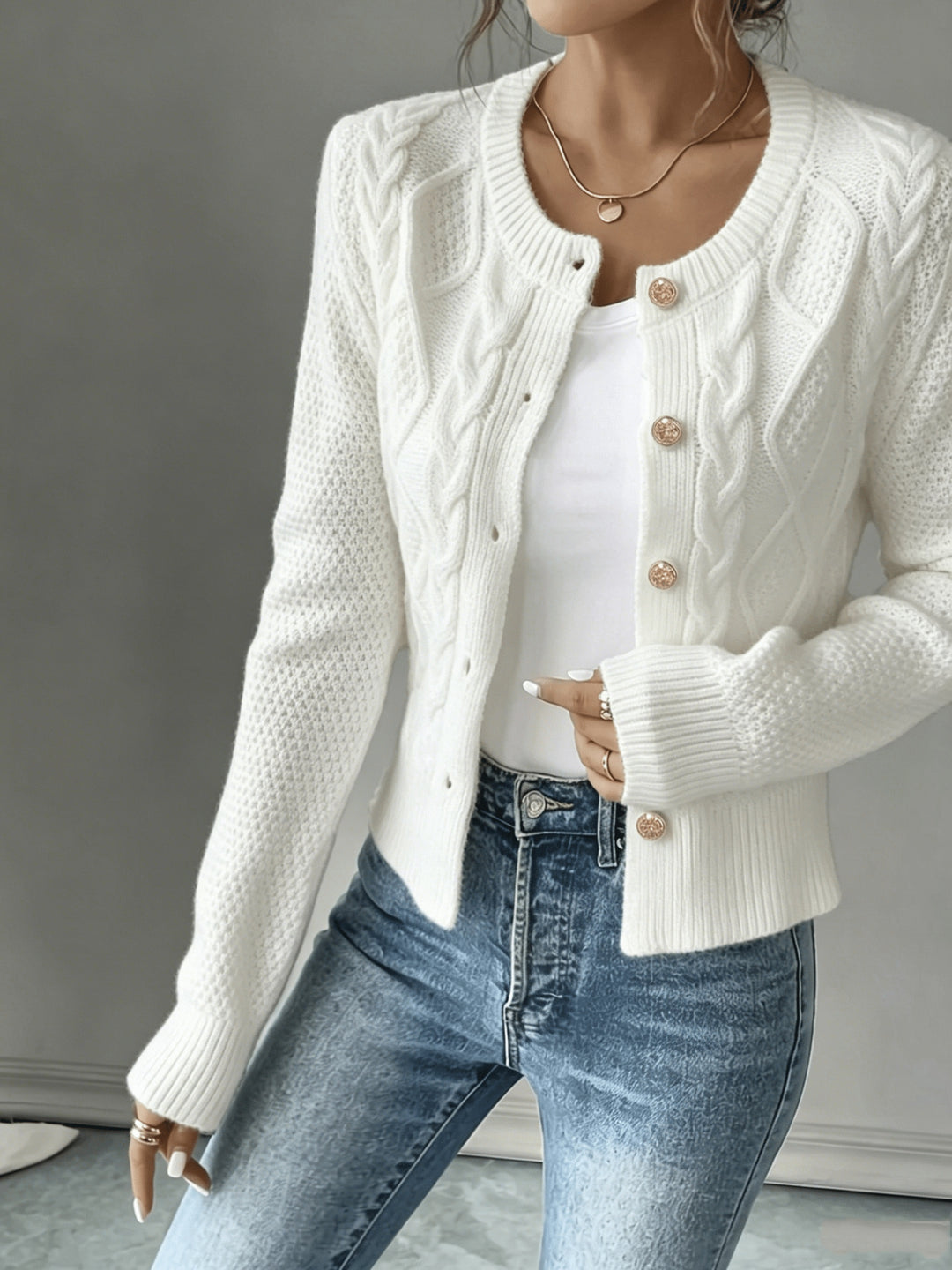 Lorraine | Cable-Knit Button-Front Cardigan
