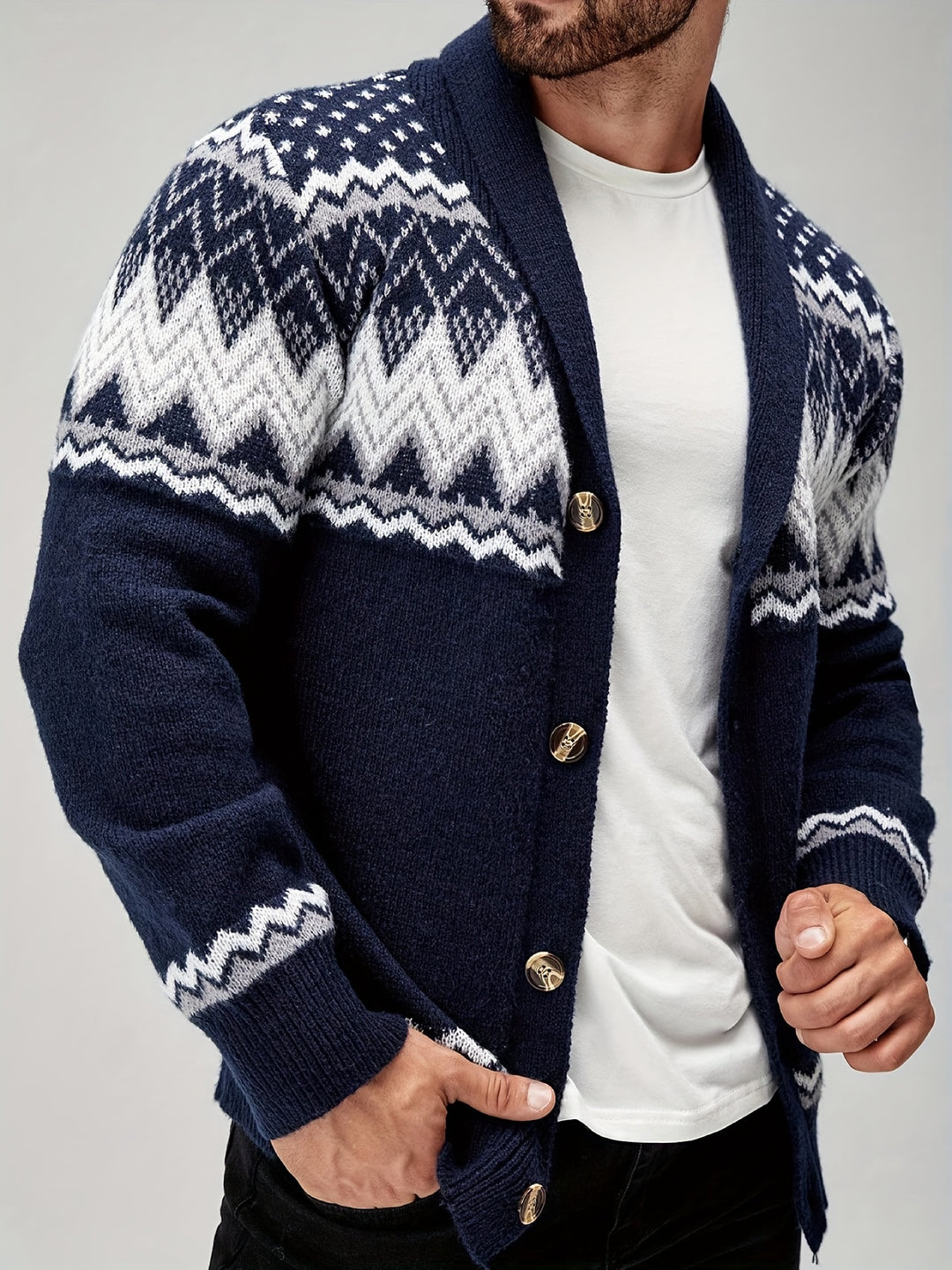 Whitaker | Nordic-Pattern Shawl Cardigan