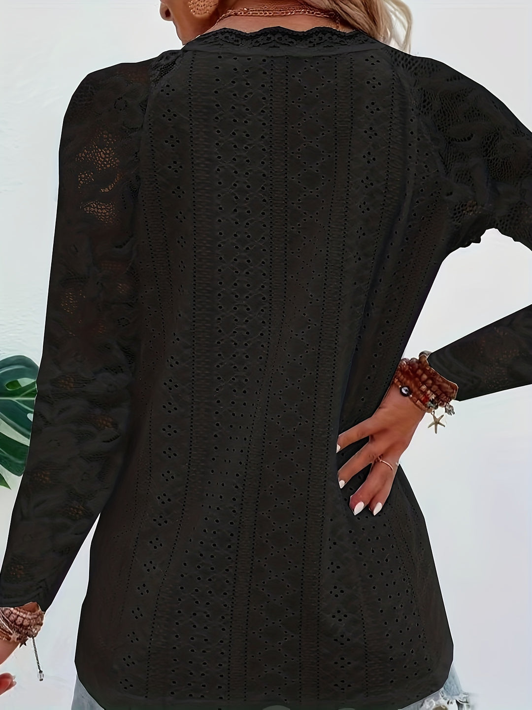 Felicity | Lace-Trimmed Eyelet Top