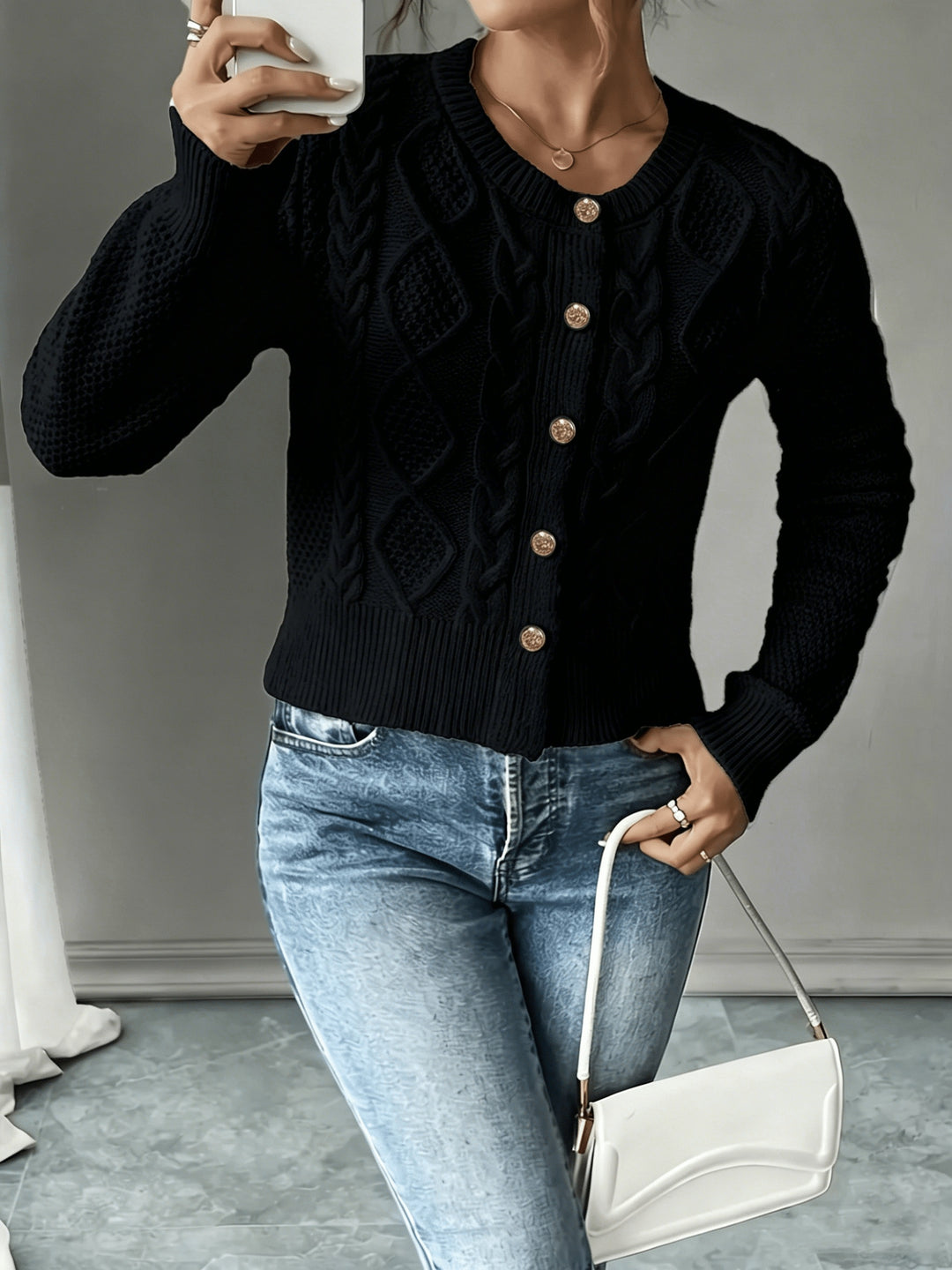 Lorraine | Cable-Knit Button-Front Cardigan