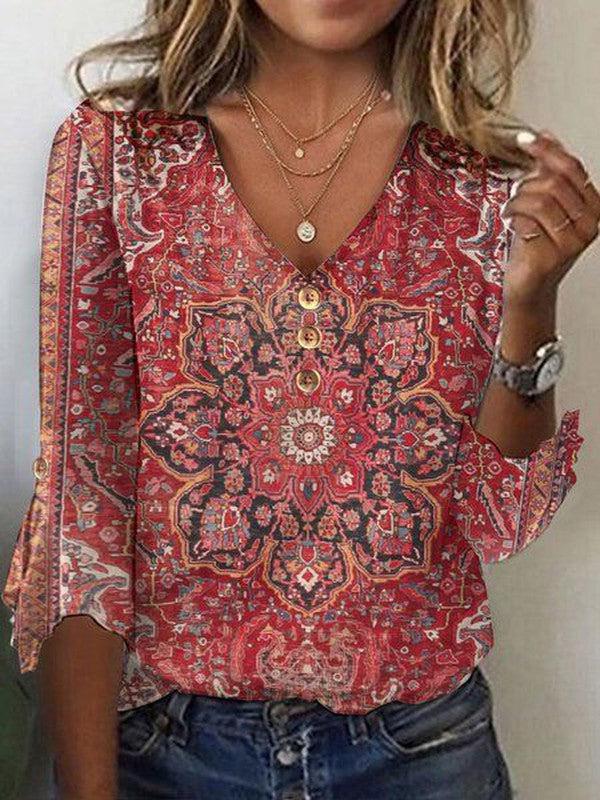 Selina | Bohemian Print V-Neck Top