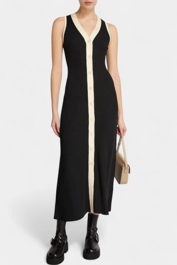 Elowen | Contrast-Trim Ribbed Maxi Dress