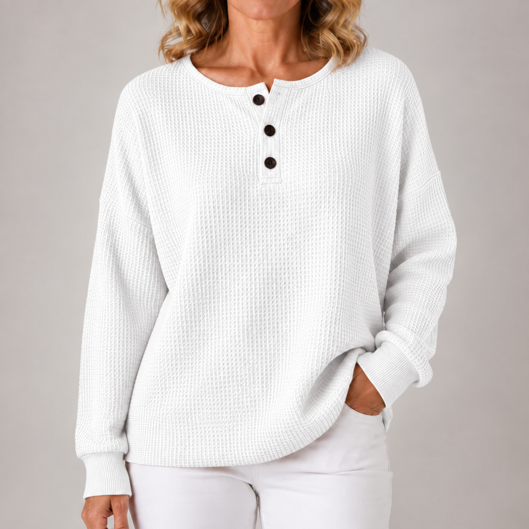 Maude | Relaxed Waffle-Textured Henley Top