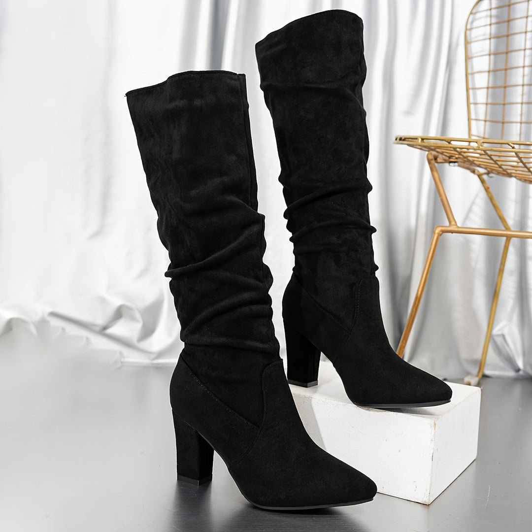 Audrey | Slouched Heeled Knee-High Boots