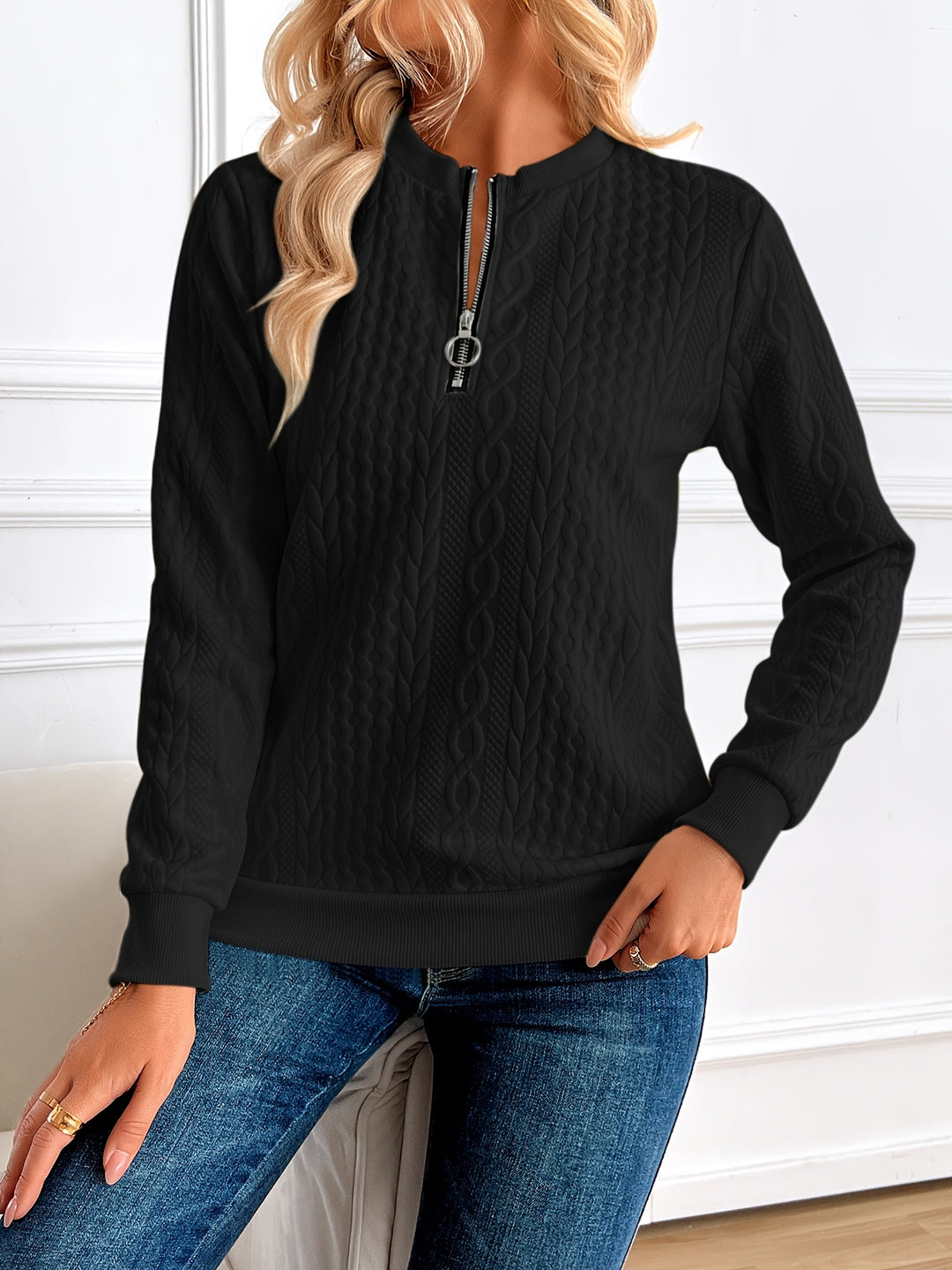 Elise | Textured Half-Zip Pullover